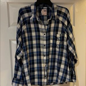 SO Navy, Blue and White Plaid Button Down Shirt